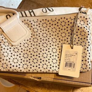 HOBO Cream Floral Leather Wristlet